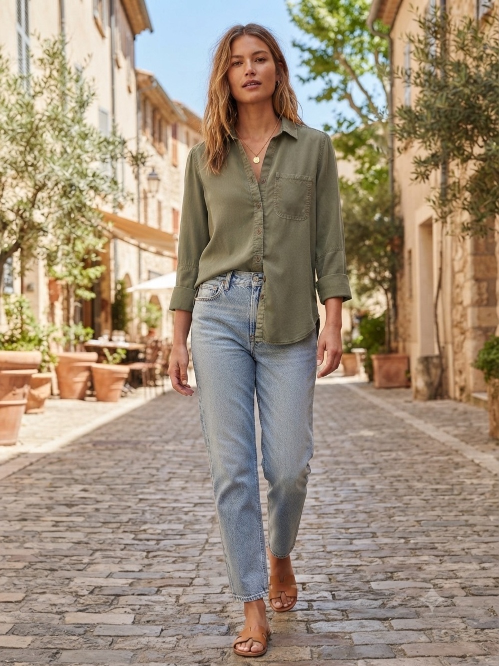 🌿 Cloth & Stone Anthropologie Washed-Out Olive Green Button-Down Shirt XS 🌿